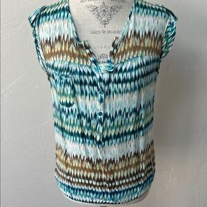 4/$20 Apt. 9 Teal and Brown Tie Dyed Patterned Blouse